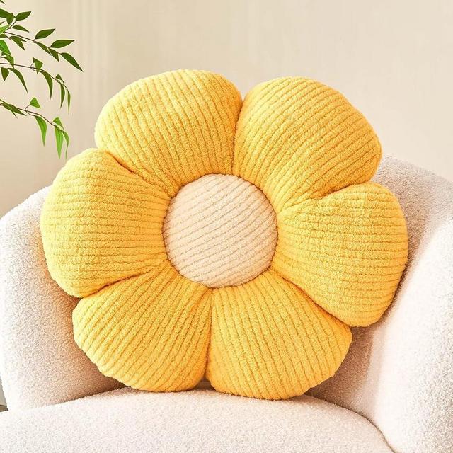 Kcvvcr Flower Throw Pillow, Soft Yellow 14.9" Flower Pillow for Home Decor, Cute Flower Shaped Floor Pillow Aesthetic Flower Plush Decorative Pillows for Bed Sofa Couch