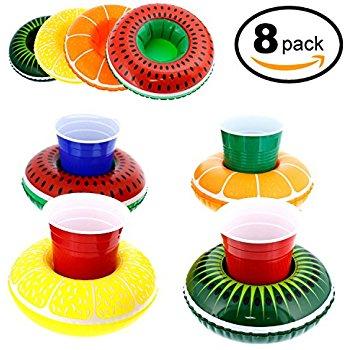 U.S. Pool Supply Inflatable Floating Fruit Drink Holder Set (8 Pack) - 2 Each Watermelons, Oranges, Lemons and Kiwis - Pool Float Beverage Cans, Cups & Bottles
