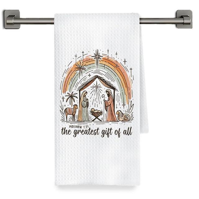 Fyecoluo Christian Christmas Kitchen Towels Decorative, Nativity Scene Religious Xmas Dish Hand Tea Towels, Christmas Christian Kitchen Bathroom Decor, 16x24 Inch