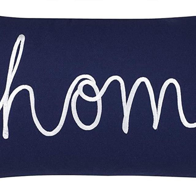 EURASIA DECOR DecorHouzz Home Sentiment Pillow Cover Embroidered Pillow Cases Throw Pillow Decorative Pillow Wedding Birthday 14"x24" (Navy)