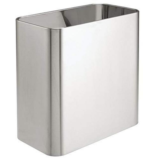 mDesign Rectangular Small Trash Can Wastebasket, Garbage Container Bin - for Bathrooms, Powder Rooms, Kitchens, Home Offices - Solid Stainless Steel - Brushed