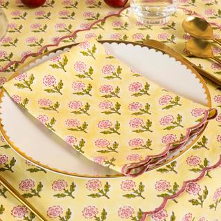 Mona Scallop Embroidered Blockprint Napkin, Set of 4