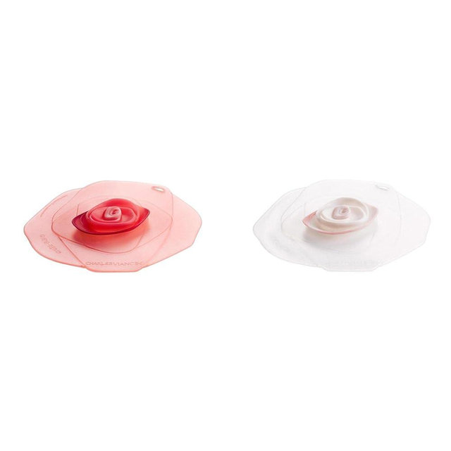 Charles Viancin-Set of 2 Rose Frozen White 4”Silicone Drink Covers-Airtight Seal on Any Smooth-Rimmed Glass, Keep Drinks Cool or Hot, Protect from Winged Pests -BPA-Free-Oven, Freezer, Dishwasher Safe