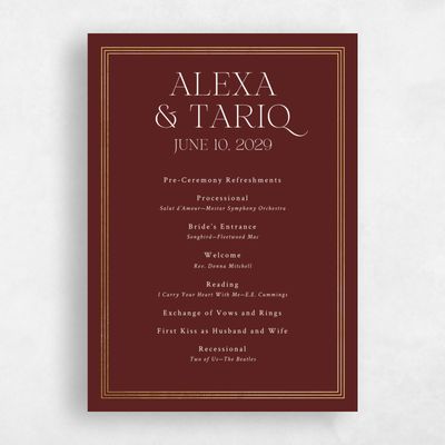 Maroon, Red Wedding Program - Teagan Foil
