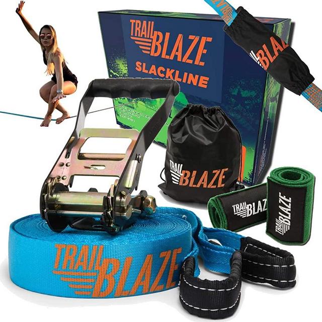 Premium Slackline Kit 60ft Longest Ever - Tree Protectors Ratchet Cover Strong Carry Bag - Slack Lines for Backyard Ideal for All Levels - Ninja Tight Rope for Trees Easy Setup Outdoor Healthy Fun