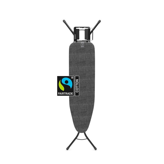 Brabantia Size A Compact Small Ironing Board (43x12 in) 7 Height Options, Adjustable Steam Iron Rest Holder (Denim Black) Non-Slip Feet, Anti-Collapse Child Locks