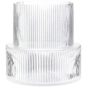 Glass Vase, Ribbed Vase, Flower Vase, Fluted Glass Vase, Clear Vase, Ribbed Glass Vase for Flowers, Modern Vase for Living Room, Dining Table, Entryway, Shelf, Wedding, Office, 7.5 Inches