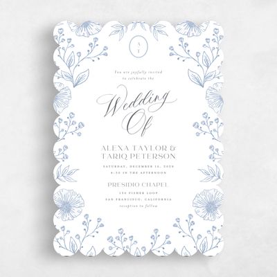 Blue Scalloped Wedding Invitation - Gavina Portrait