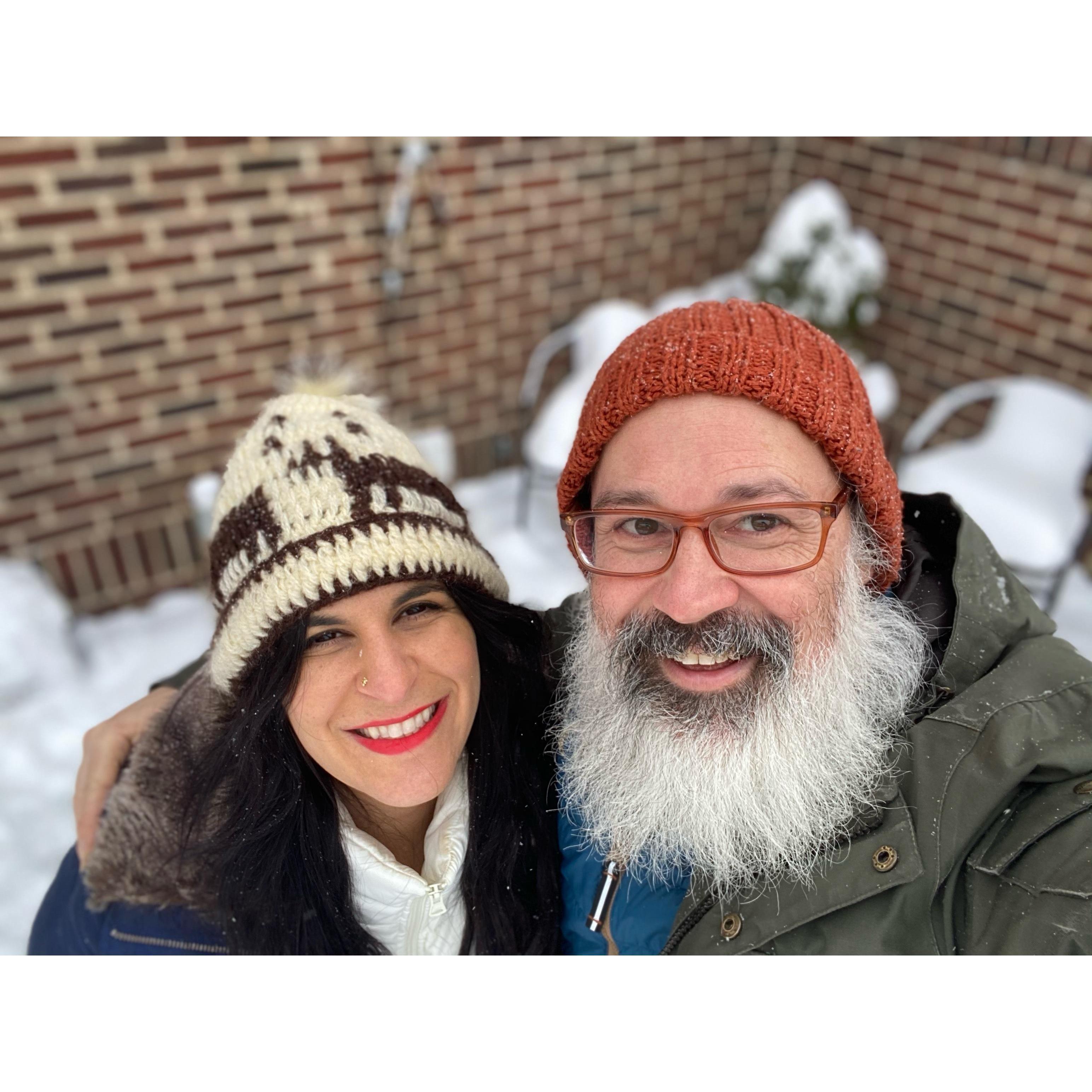 at our house, when it started snowing in probably July