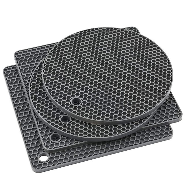 Nstezrne Dark Grey Silicone Trivets for Pots and Pans, Silicone Hot Pads Mats, Heat Resistant Trivet Mat Pot Holder, Counter Top Protector and Teapot Coaster Set of 4 (2 Round+2 Square Mats)
