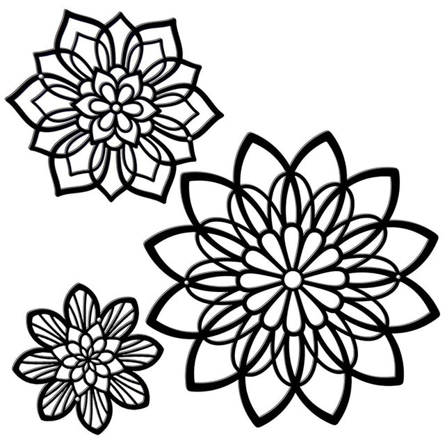 Zzbakress 3 Pieces Metal Flowers Wall Decor, Black Wall Decors, Flower Art Wall Decor Farmhouse Wall Decoration Multiple Flowers Hanging Decor for Bathroom Living Room Garden Office (Black Elegant)