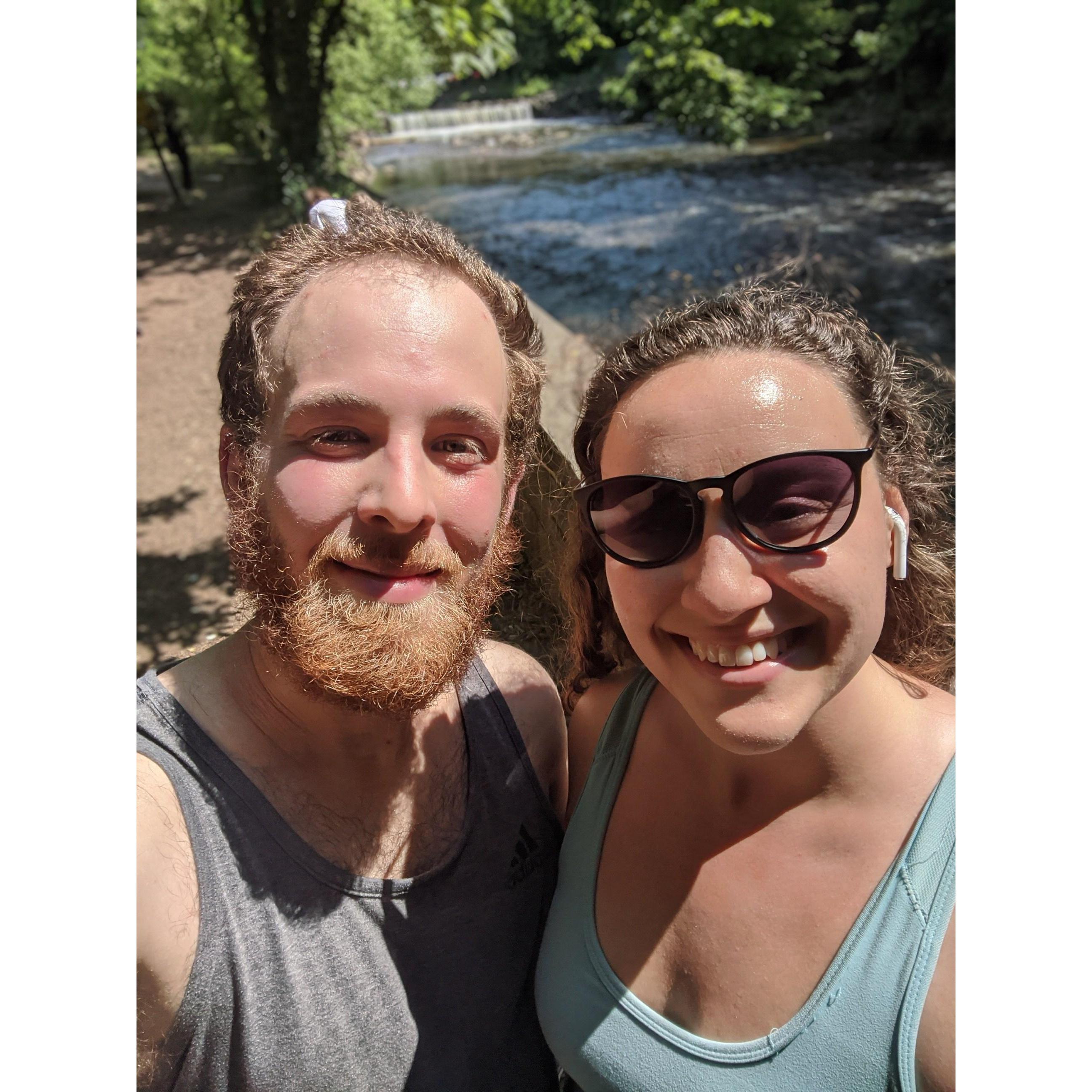 Running on Rock Creek Parkway in Washington, D.C. in the summer heat (not fun!).