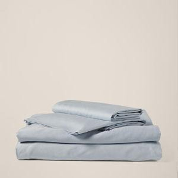 PACT Home Washed Blue Organic Sateen Sheet Set TW