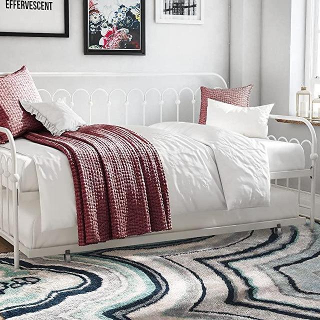 Novogratz Bright Pop Twin Metal Daybed and Trundle, Stylish & Multifunctional, Built-in Casters, White