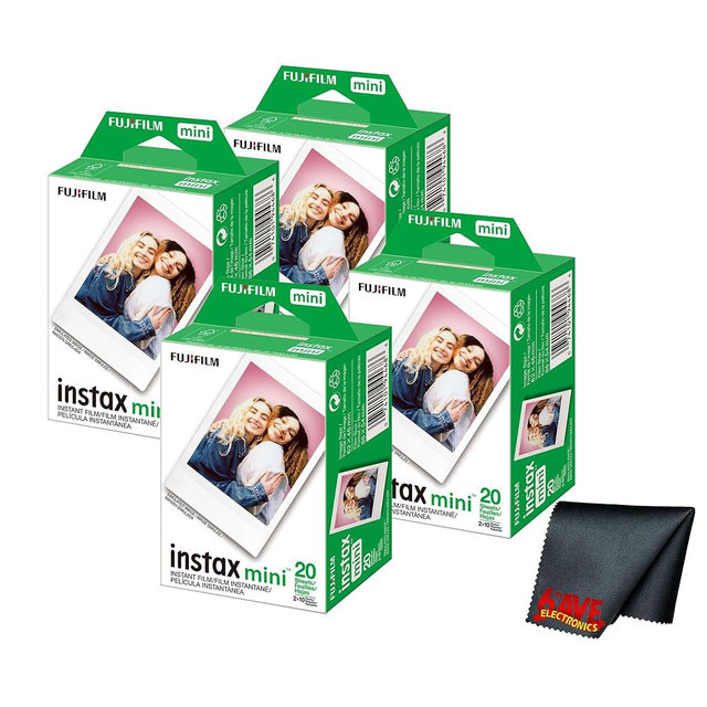 Fujifilm Instax Mini Instant Camera Film (80 Photo Exposure) Bundle with 6AVE Microfiber Cleaning Cloth