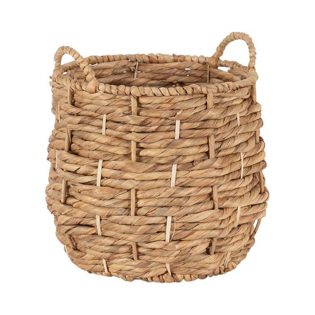 Kate and Laurel Livia Modern Woven Storage Basket, 13 x 13, Natural Water Hyacinth, Boho Wicker Basket for Use as Nursery Storage, Mini Laundry Basket, or Living Room Blanket Basket