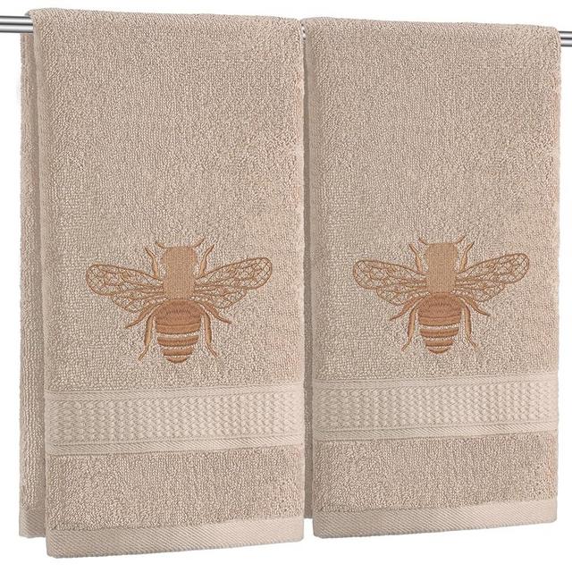 SmoothNovelty 2 Pcs Bee Hand Towels Brown Bathroom Decor 14x29 Inch Embroidered 100% Cotton Soft Absorbent Spring Summer Decorative Hand Towels for Bathroom Kitchen