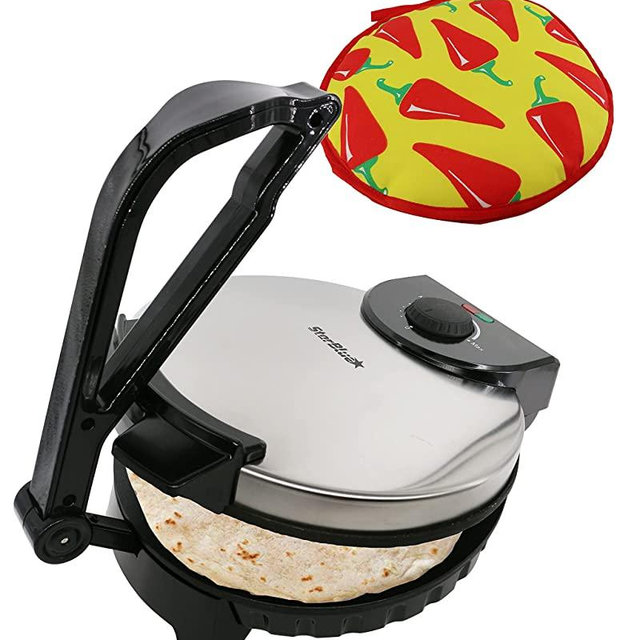 10inch Roti Maker by StarBlue with FREE Roti Warmer - The automatic Stainless Steel Non-Stick Electric machine to make Indian style Chapati, Tortilla, Roti AC 110V 50/60Hz 1200W