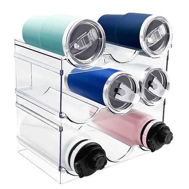 Spaclear 3 PACK Water Bottle Organizer, Stackable Kitchen Home Pantry Organization and Storage Rack, Plastic Water Bottle Holder for Fridge Kitchen Cabinet Storage, Tumbler Travel Mug Cup Organizer