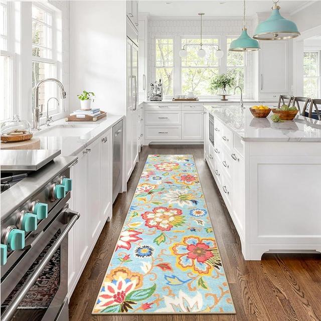 Beeiva Washable Kitchen Runner Rug, 2x8 Colorful Modern Plant Floral Runners for Hallways with Rubber Backing, Runner Rugs for Hallway 2x8 Rugs for Entryway Kitchen Runner Rugs Non Skid Washable