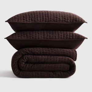 European Linen Cotton Stitch Quilt Set - Espresso