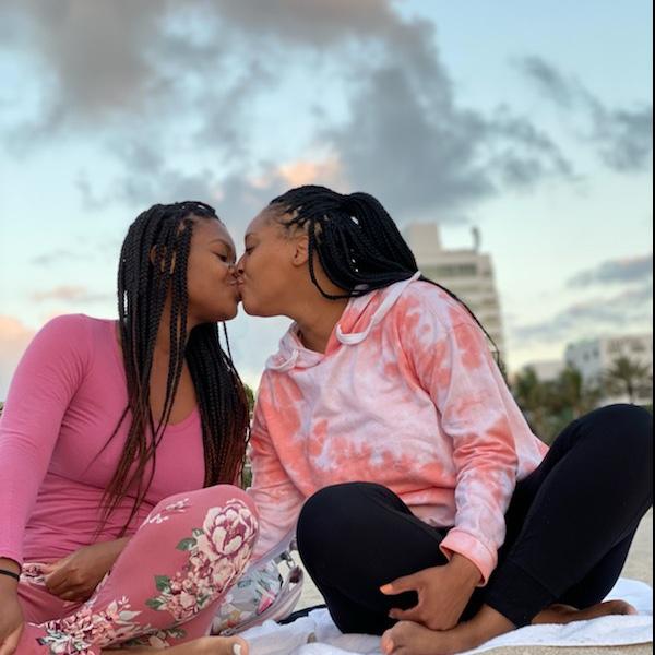 Out first time taking a trip together. 
Woke up early to do yoga on the beach after watching the sunrise in Miami.
March 2021.