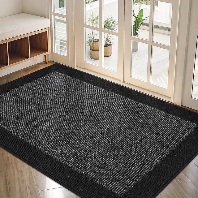 BEQHAUSE Indoor Door Mat 32" x 48", Dirt Trapper Door Mats Non-Slip Entryway Rugs Washable, Resist Dirt Absorbent Welcome Mat, Low Profile Floor Mats for Front Back Door and Entryway, Black