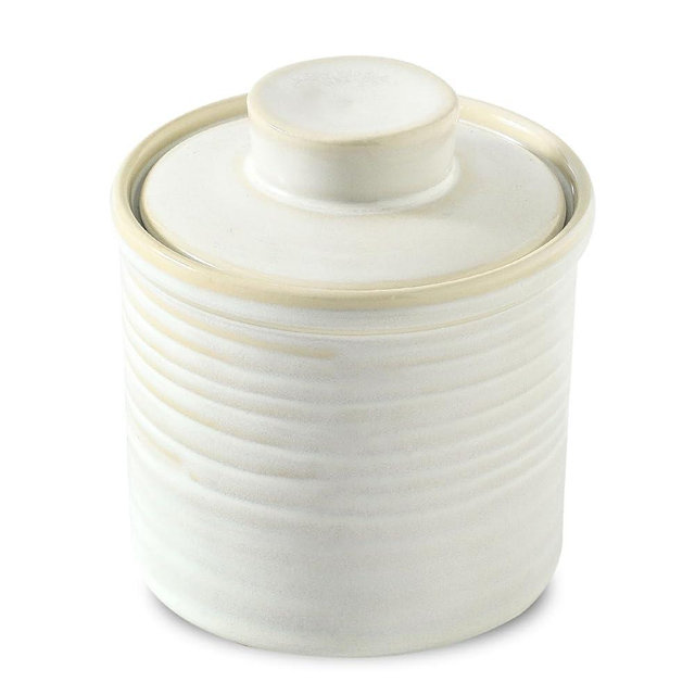 Hasense Ceramic Butter Crock with Lid, Water Line Design for Countertop, French Butter Dish, Spreadable Butter Keeper, Modern Home & Kitchen Decor, Housewarming Gift,Clay-Infused White
