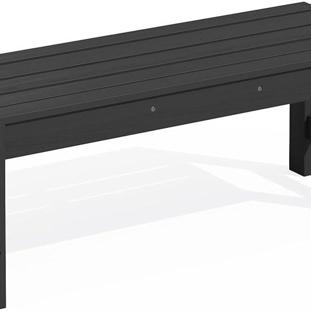 SERWALL 47 Inches Outdoor Bench, All Weather HDPE Backless Bench with Wood Grain Texture for Garden Porch and Park, Curved Bench Seat for Comfort, Black