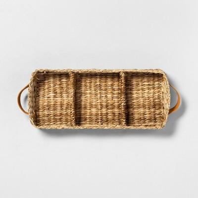 3 Compartment Woven Tank Tray with Leather Handles - Hearth & Hand™ with Magnolia