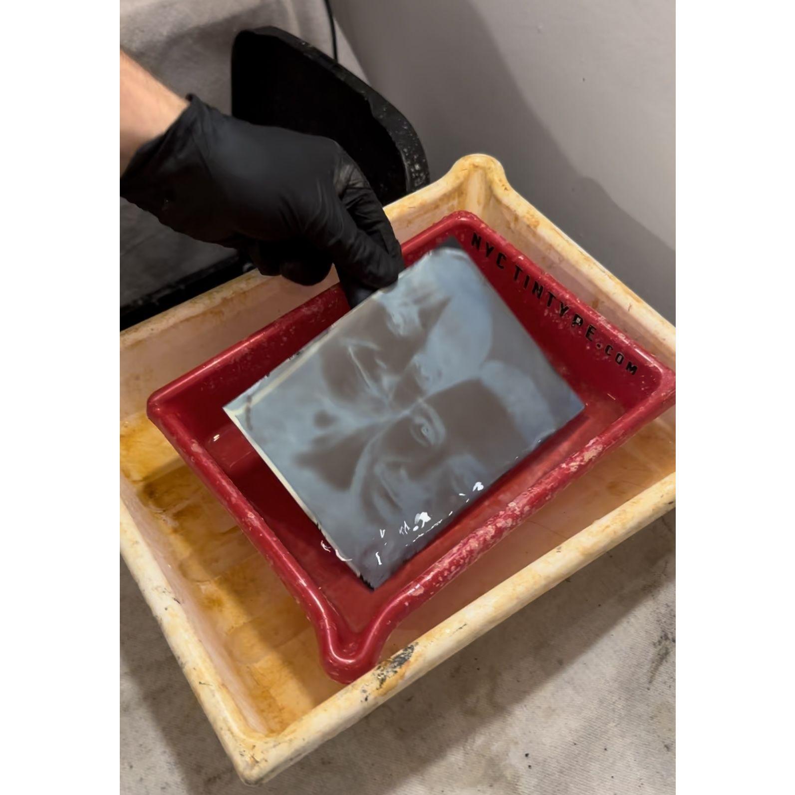 The tintype plate developing in front of our eyes!