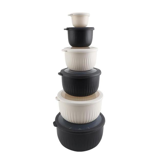 COOK WITH COLOR Prep Bowls with Lids- 12 Piece Nesting Plastic Small Mixing Bowl Set with Lids (Black)