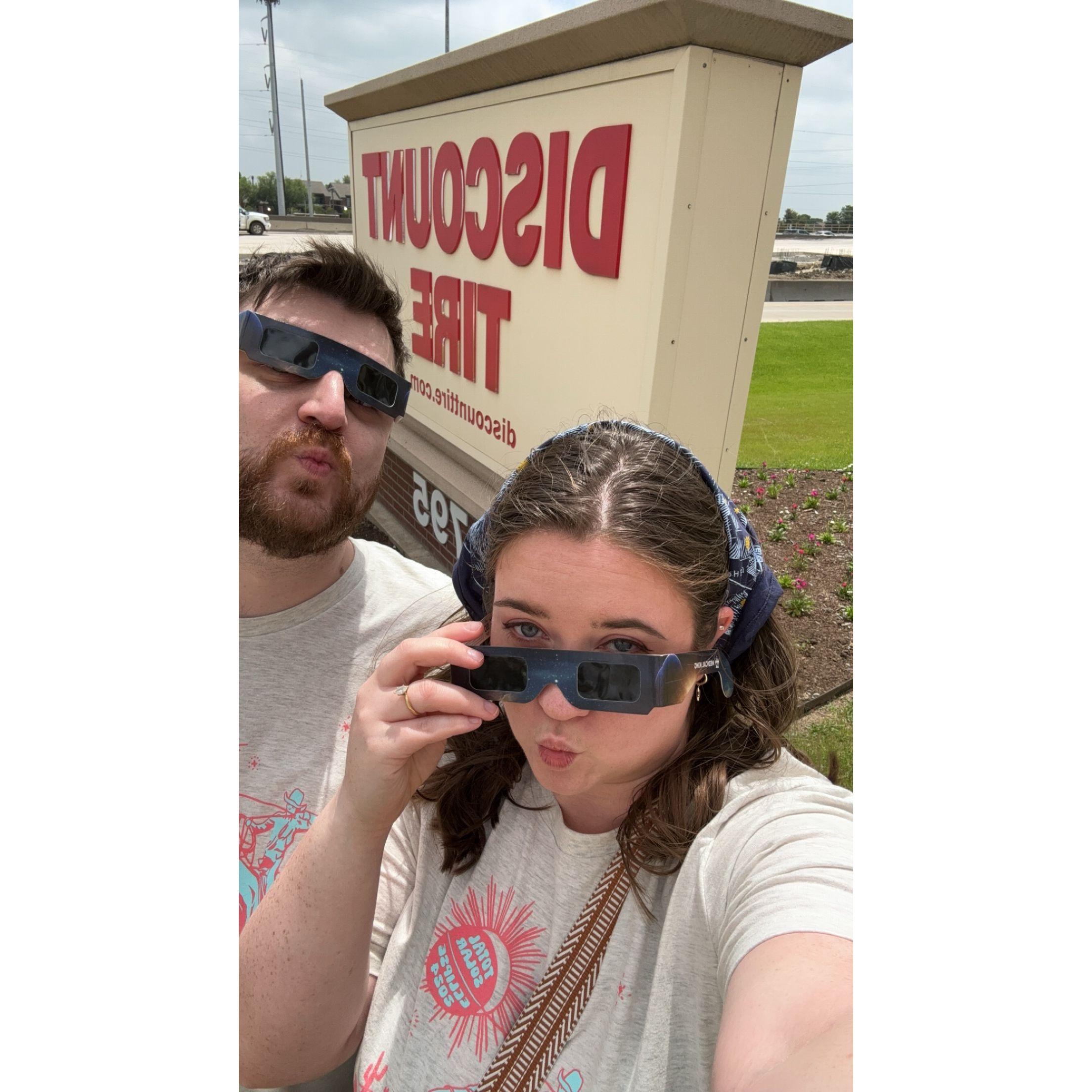 April 8, 2024 - Brenna's birthday and a total solar eclipse spent at discount tire because Callan's tire exploded