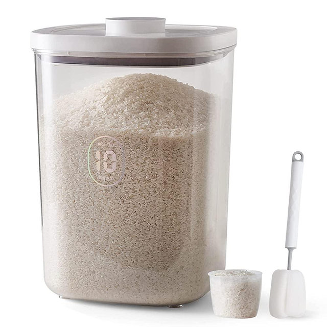 LivLab 25 lbs Rice Dispenser,10.5 Qt/10 L/25 lbs Airtight Rice Container Storage with Measuring Cup & Brush Food Cereal Container Bins Household for Kitchen Pantry Organization (AY-10KG-WHITE)