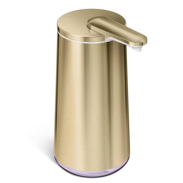 simplehuman 10oz Rechargeable Stainless Steel Sensor Pump Automatic Foam Soap Dispenser with Refillable Cartridge Brass