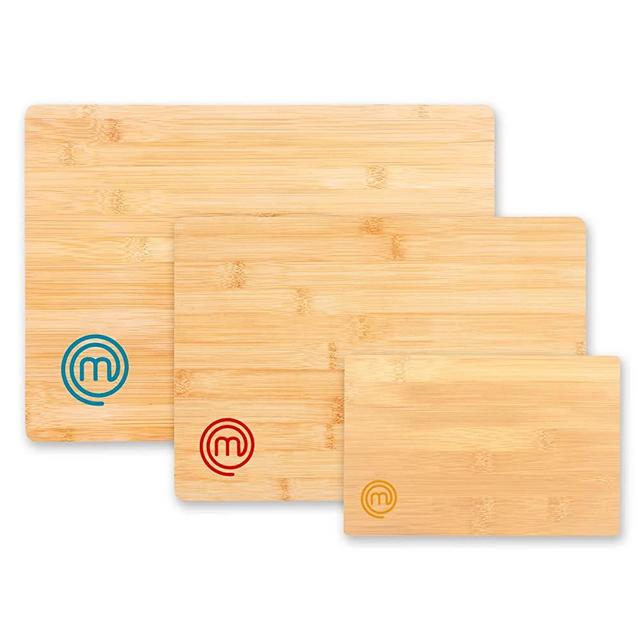 MasterChef Cutting Board Set of 3 Bamboo Chopping Boards, Organic Sustainable Food Safe Surface for Preparing and Serving Meat, Cheese etc, Large, Medium & Small Size Boards, Color Coded