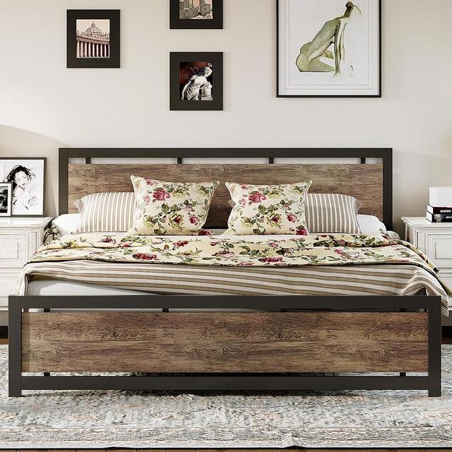LIKIMIO King Bed Frame, Platform Bed with Headboard and Under Bed Storage for King Size Mattress, Sturdy and Easy Assembly, No Box Spring Needed, Walnut