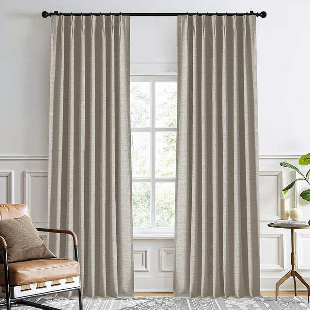 NICETOWN PRO 40x95 Natural 100% Full Blackout Faux Linen Curtains, Set of 2 Panels, 6cm High Temperature Pleated Back Tab Drapes for Living Room, Thermal Insulated Window Treatments, Elegant Style