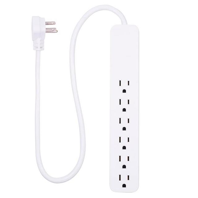 GE Power Strip Surge Protector, 6 Outlets, Flat Plug, 2ft Power Cord, Wall Mount, White, 40532