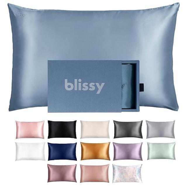 Blissy Silk Pillowcase - 100% Pure Mulberry Silk - 22 Momme 6A High-Grade Fibers - Silk Pillow Cover for Hair & Skin - Regular, Queen & King with Hidden Zipper (King, Ash Blue)