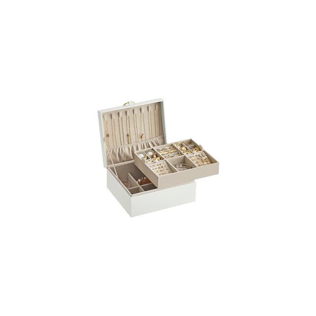 2-Tier Jewelry Box Jewelry Storage Organizer with Handle Removable Tray, White