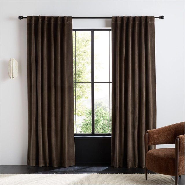 Deep Brown Cotton Velvet Window Curtain Panel 48"x108"