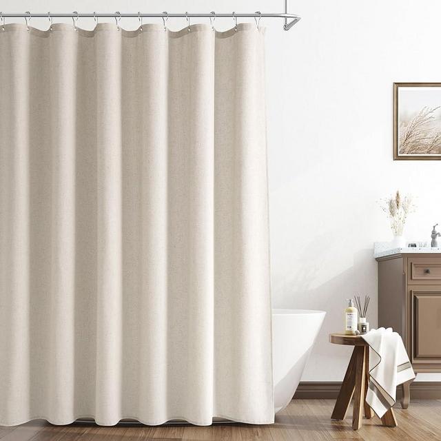 Naturoom Apricot Linen Shower Curtain, Cloth Textured Fabric Shower Curtain Set with Hooks, Simple Elegant Modern Farmhouse Country Ultra Thick Bath Curtains for Bathroom,Water Repellent,72x78