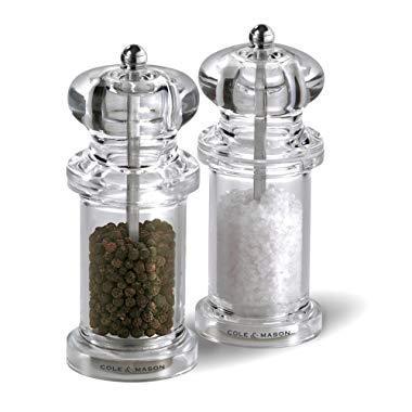 COLE & MASON 505 Salt and Pepper Grinder Set - Clear Acrylic Mills Includes Precision Mechanisms and Premium Sea Salt and Peppercorns