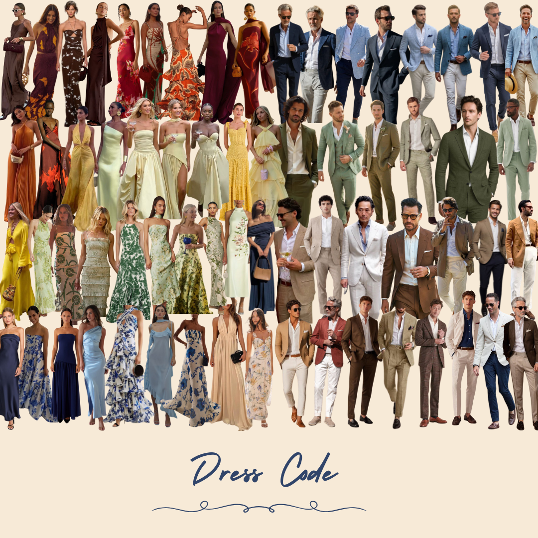A full-picture guide of how our colour palette looks on real outfits - colours, cuts, and silhouettes we love. Think modern Mediterranean: elegant, relaxed, and full of personality.