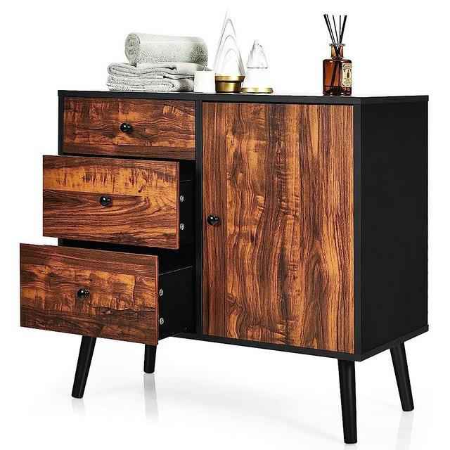 Tangkula Retro Storage Cabinet, Wood Floor Storage Cabinet with 3 Drawers and 1 Cabinet w/Adjustable Shelf, Accent Cabinet for Living Room Bedroom Entryway Home Office, Rustic Brown