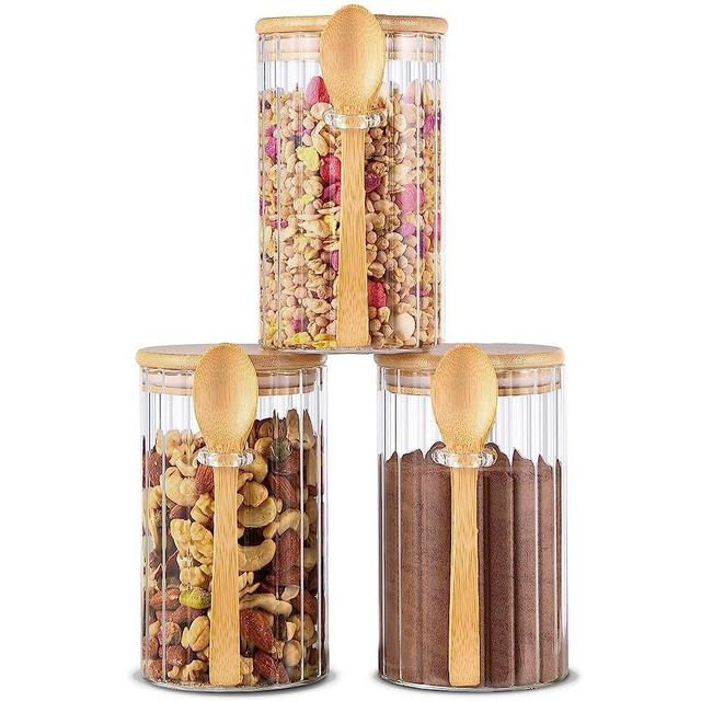 Steviieden 25 OZ Large Airtight Glass Jars with Bamboo Spoons Lids Overnight Oats Container Decorative Coffee Bar Food Storage Jar Cereal Nuts Salts Coffee Tea Flour Sugar Container Spice Jars