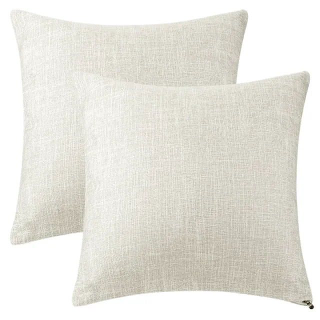 Unique Bargains Linen Solid Contemporary Indoor Outdoor Decorative Throw Pillow Cover 2 Pcs Beige 16" x 16"