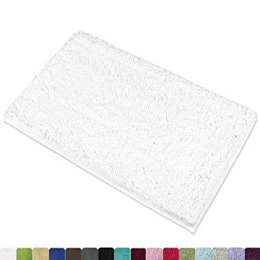 MAYSHINE Chenille Bath Mat for Bathroom Rugs 32" x20", Extra Soft and Absorbent Microfiber Shag Rug, Machine Wash Dry- Perfect Plush Carpet Mats for Tub, Shower, and Room- White