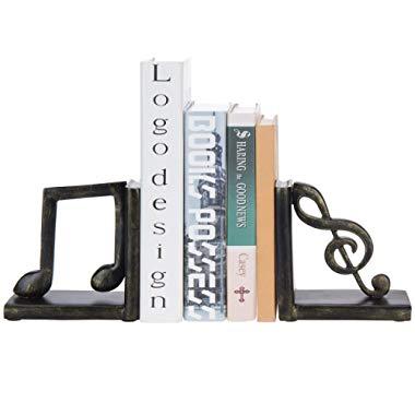MyGift 2-Piece Musical Note Decorative Resin Bookends